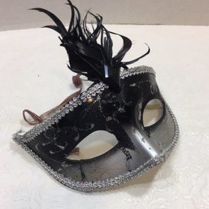 Masquerade Black Silver Gold Glitter Feather Mask Halloween Venetian Style